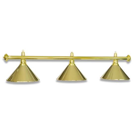 Billard Lampe mit 3 Schirmen. Oberfläche Messing poliert.