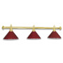 Billardlampe mit 3 Schirmen aus Blech Farbe burgundy (Weinrot). Gestänge mit Oberfläche aus poliertem Messing.
