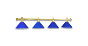 lampe de billard laiton avec 4 abat-jour bleu.