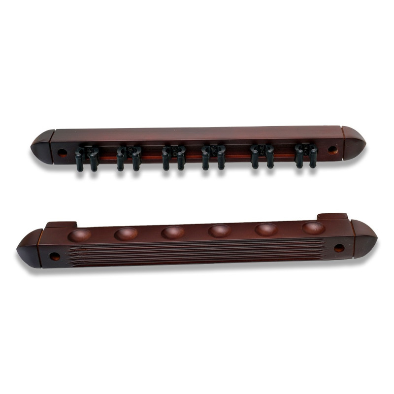 Einfacher Queuewandhalter aus Holz in der Farbe Mahagoni für 6 Queues.