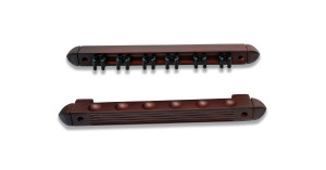 Einfacher Queuewandhalter aus Holz in der Farbe Mahagoni für 6 Queues.