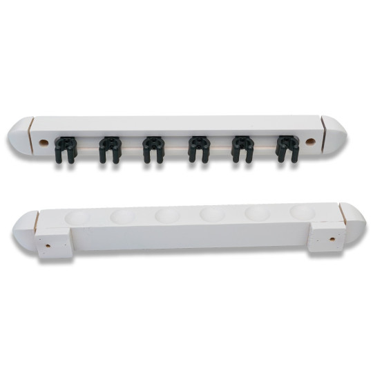 Einfacher Queuewandhalter für 6 Queues. Aus Holz, weiss.